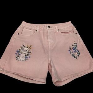 Disney Marie Cat Embroidered Pink Denim Shorts Junior/Misses size 7